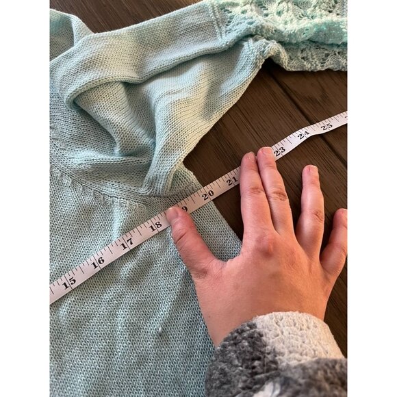 EUC  Vintage Womens Croft & Barrow Open Front Knit Cardigan Light Blue Lace Trim - Picture 6 of 7